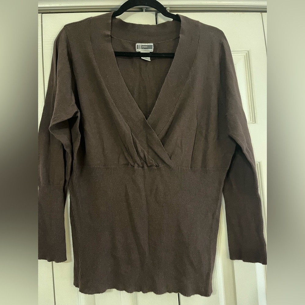 Jessica London Brown Deep V-Neck Sweater. Size 1X.